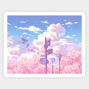 The beautiful sky, traffic lights, and pigeons Sticker